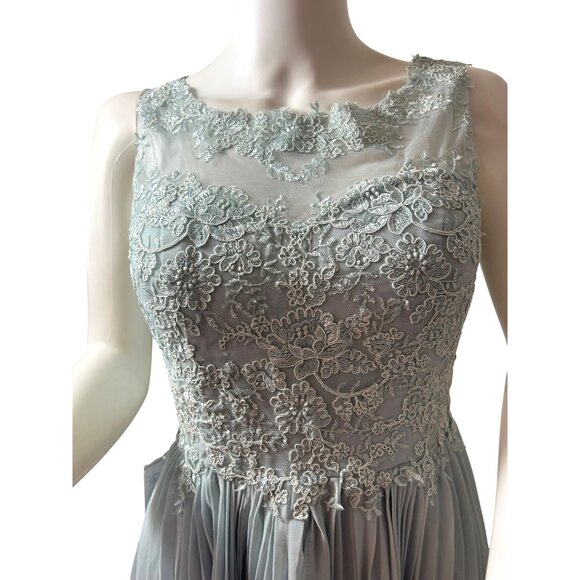 JJ’s House Cocktail Dress 4 Blue Green Lace Chiffon Pleats Sleeveless Party NWT - Picture 9 of 16